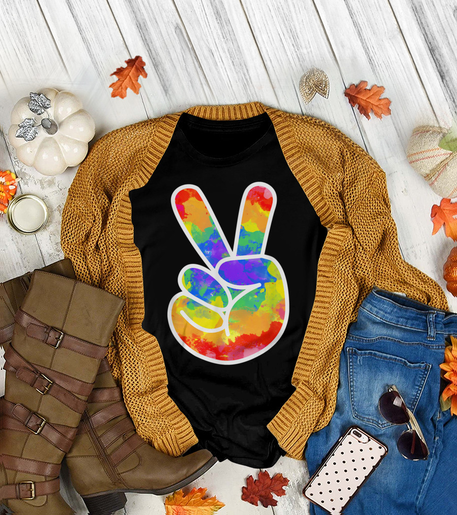 Halloween Costume Tie Dye Peace Sign Hippie 60S 70S T-Shirt