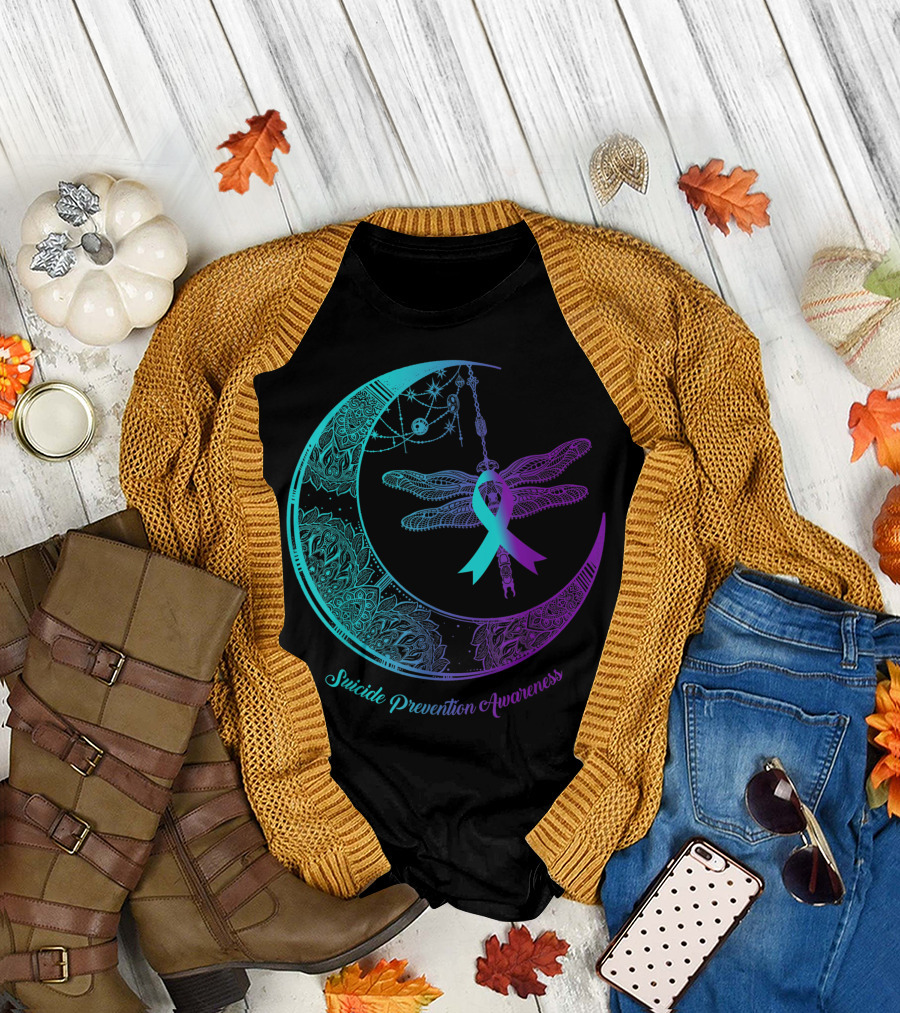 Henna Moon Dragonfly Suicide Prevention Awareness T-Shirt