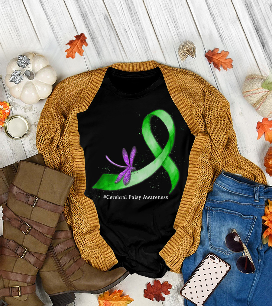 Hippie Dragonfly Green Ribbon #Cerebral Palsy Awareness T-Shirt