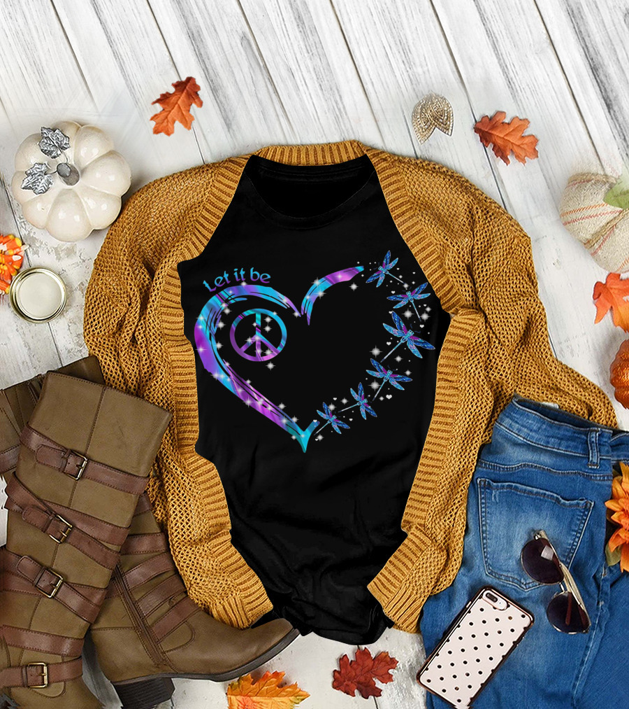 Let It Be Peace Heart Dragonfly Hippie Colorful T-Shirt