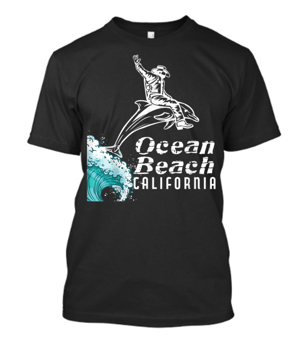 California Ocean Beach Cowboy On Dolphin Surfing Wave T-Shirt