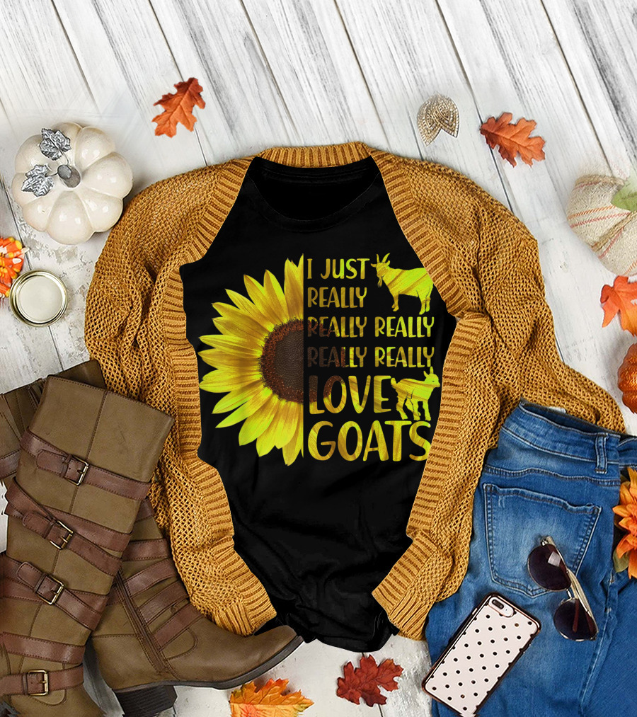 I Just Really Really Really Really Love Goats Hippie Sunflower T-Shirt