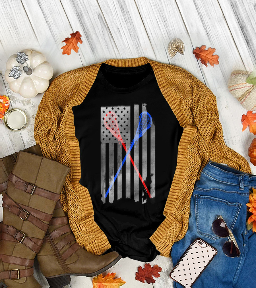 Lacrosse America Flag Crossed Sticks T-Shirt