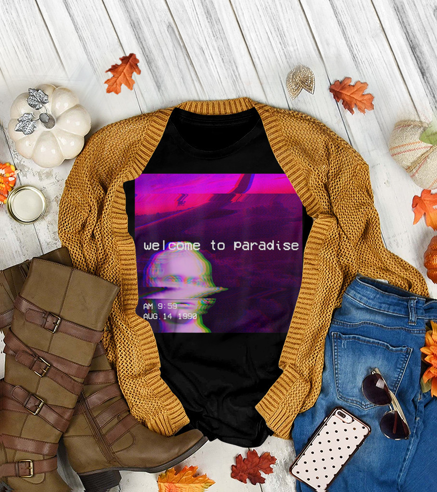 Welcome to Paradise AM 9:59 AUG. 14 1990 Vaporwave 90s Nostalgic Aesthetic T-Shirt