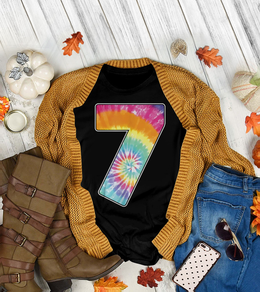 Tie Dye Rainbow Number 7 Age Seven Birthday T-Shirt