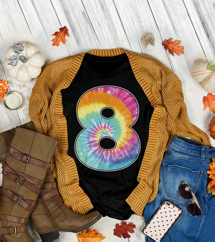 Number 8 Tie Dye Pattern for Team Even Age 8 Birthday T-Shirt