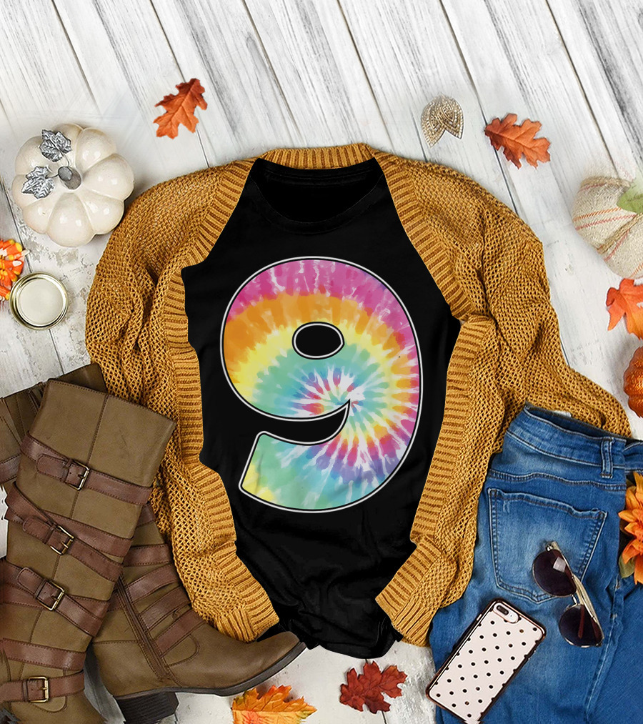 Number 9 Rainbow Tie Dye Birthday T-Shirt