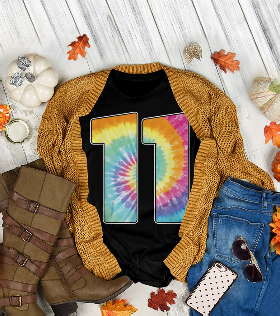 Number 11 Tie Dye Spiral Pattern Birthday T-Shirt