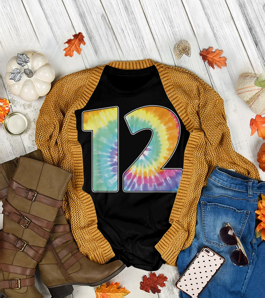 Number 12 Tie Dye Birthday or Team Spirit T-Shirt