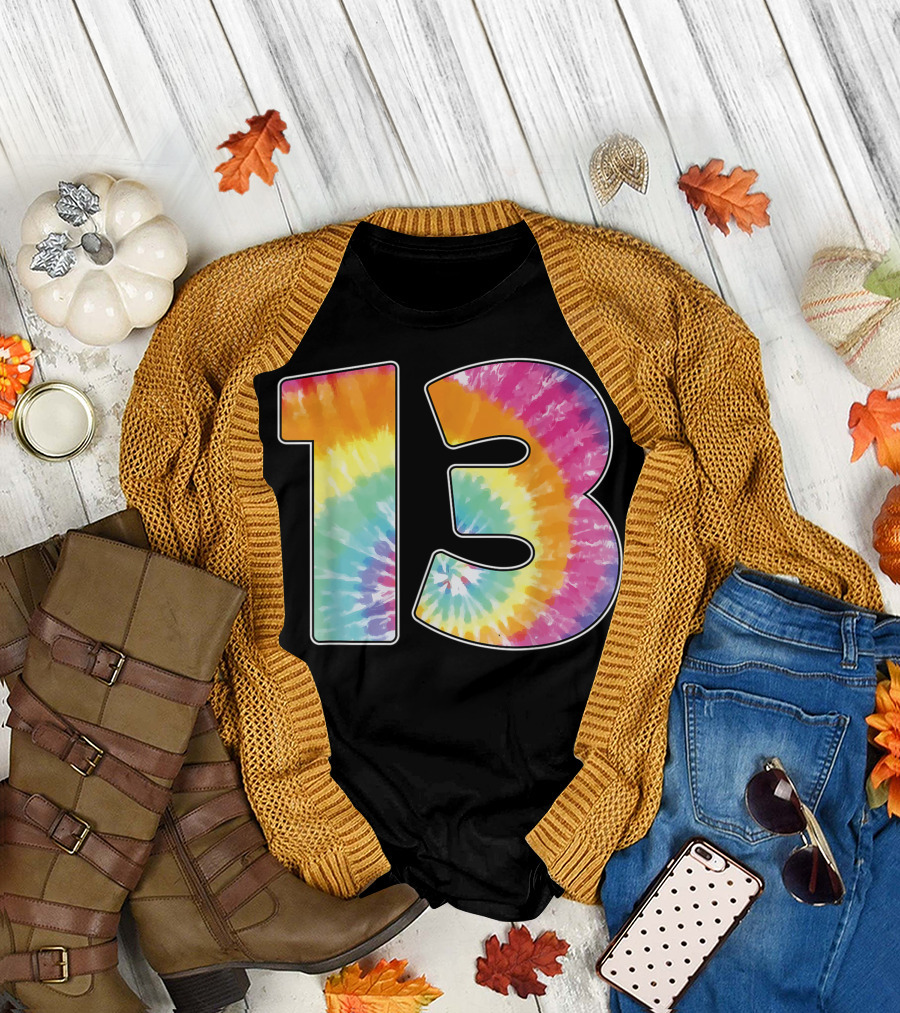 Number 13 Tie Dye Birthday Celebration For Team Even Or 13th Year T-Shirt