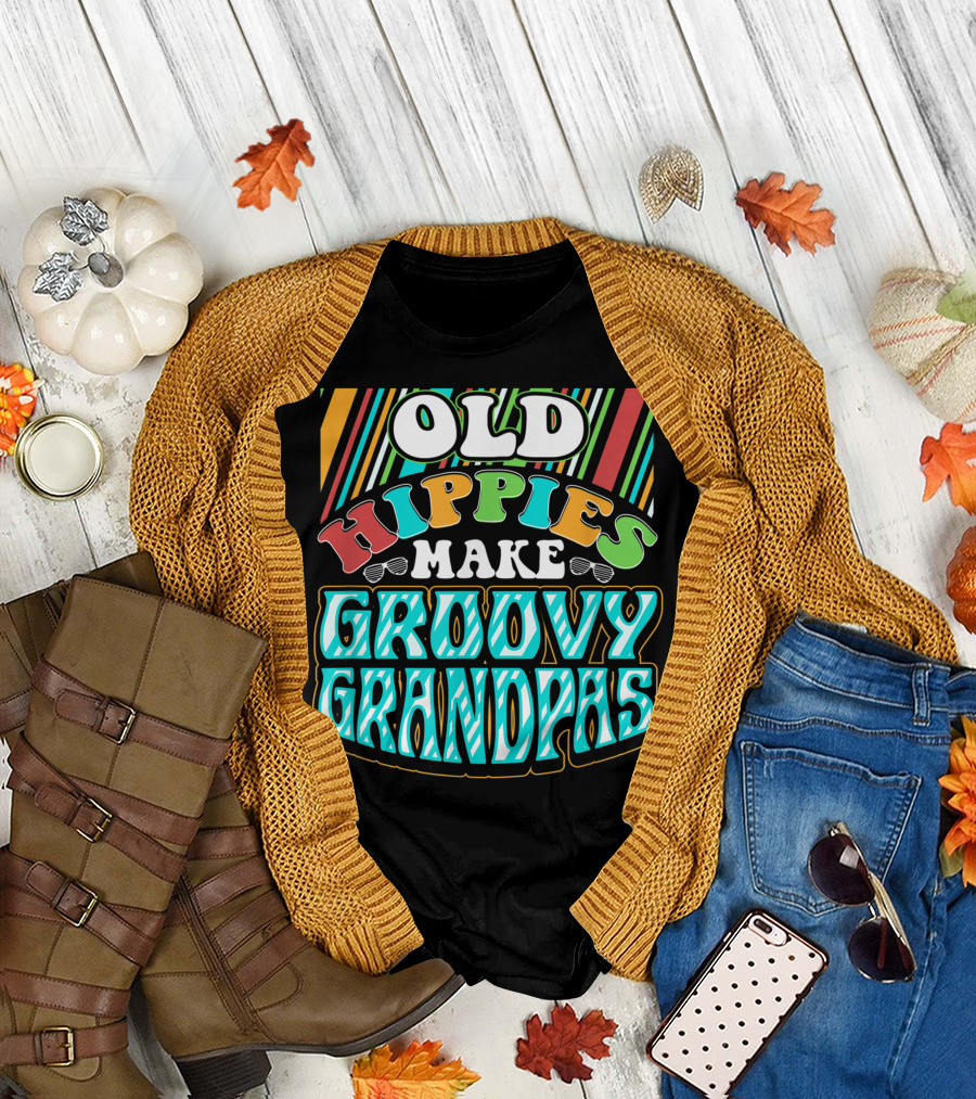 Old Hippies Make Groovy Grandpas Vintage Vibes T-Shirt