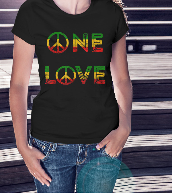 One Love Peace Rasta Reggae Music Hippie Rastafari Roots T-Shirt