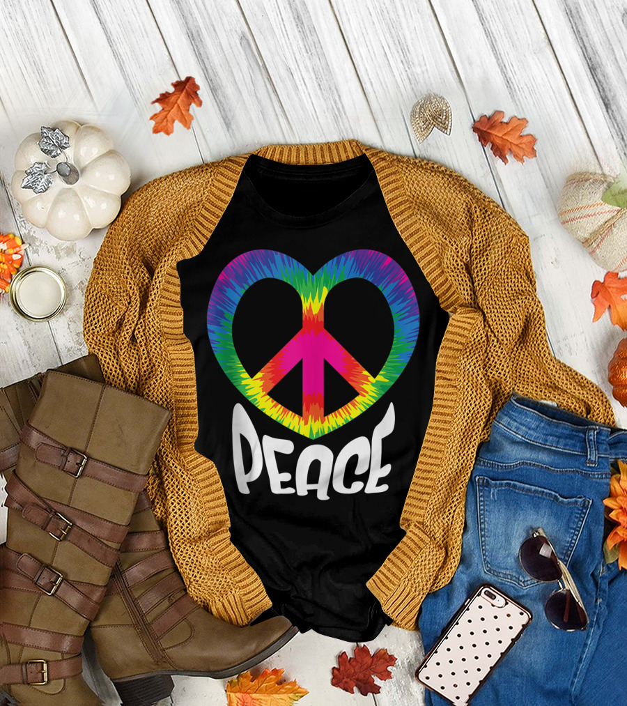 Peace Love Heart Tie Dye Groovy Valentines Peace Symbol T-Shirt