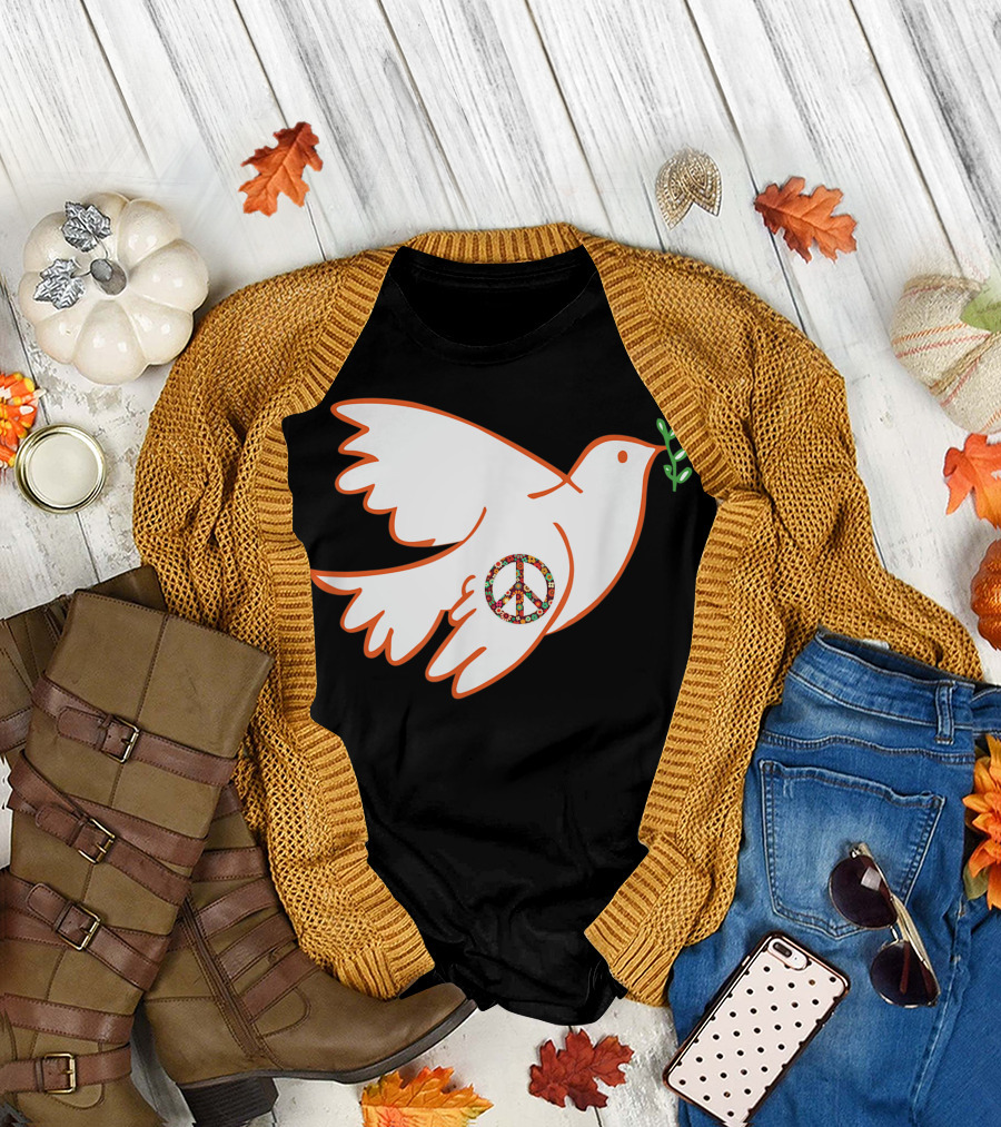 Peace Bird Dove Pigeon Hippy Olive Branch Peace T-Shirt