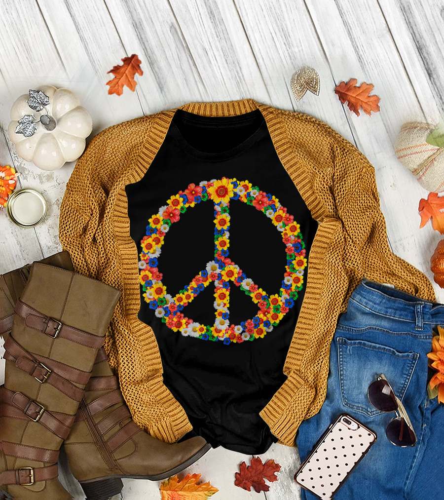 Peace Love Flower Power 60s 70s Hippie T-Shirt