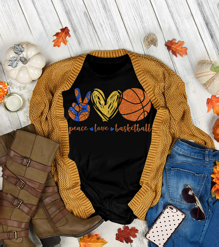 Peace Love Basketball Glitter Cute Basketball Lovers T-Shirt
