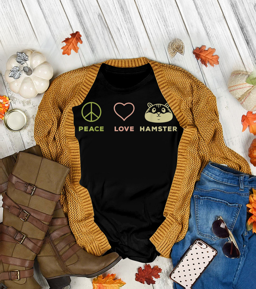 Peace Love Hamster Hippie Symbol Heart T-Shirt