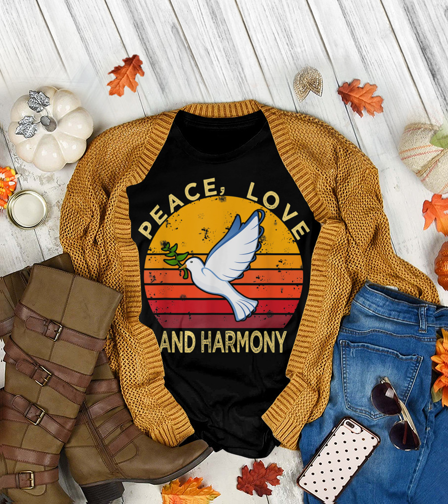 Peace Love and Harmony Dove of Peace Hippie T-Shirt