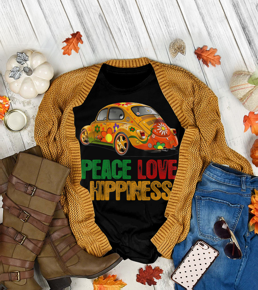 Peace Love Hippiness Floral Peace Van Hippie Car T-Shirt