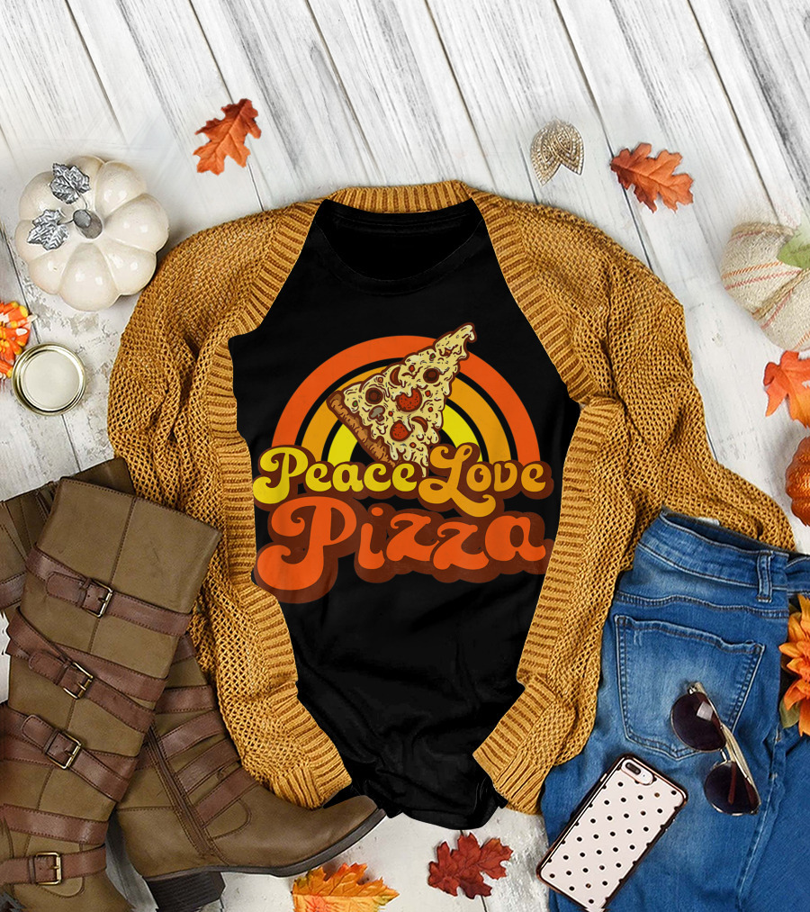 Peace Love Pizza Vintage Rainbow Pizza Slice T-Shirt