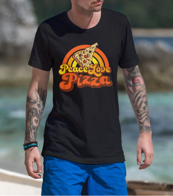 Peace Love Pizza Vintage Rainbow Pizza Slice T-Shirt