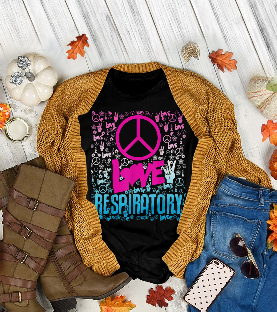 Peace Love Respiratory Hippie Style Therapy T-Shirt