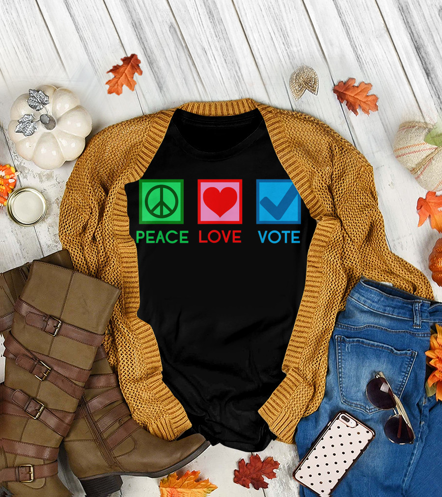 Peace Love Vote Election Voting Checkmark Heart Peace Sign T-Shirt