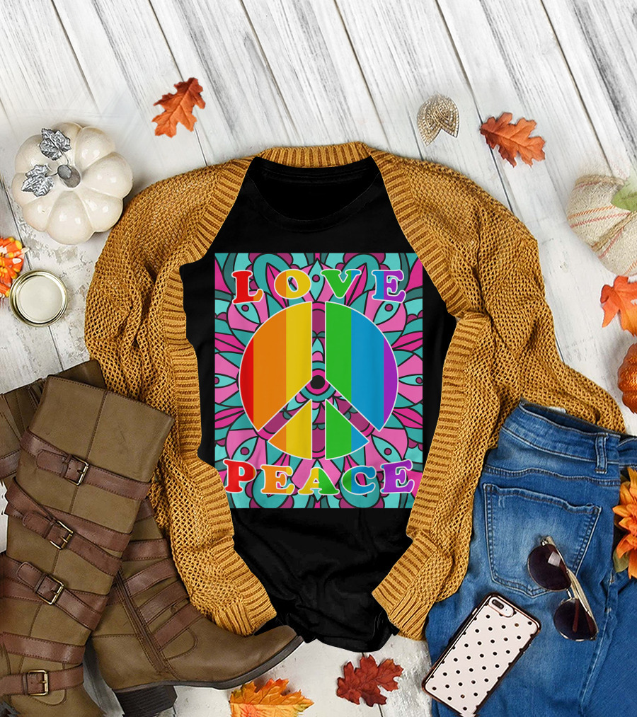 Love Peace Rainbow 70s Hippie Psychedelic T-Shirt