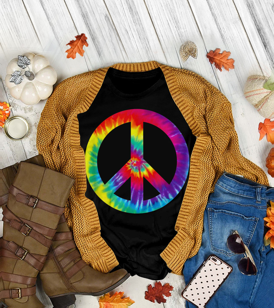 Peace Sign Tie Dye Symbol 60s 70s Hippie Costume Vintage Look T-Shirt