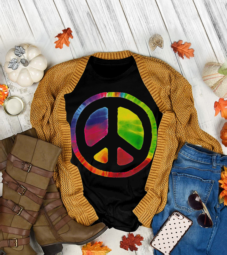 Peace Sign Tye Dye Rainbow Vivid Colors T-Shirt