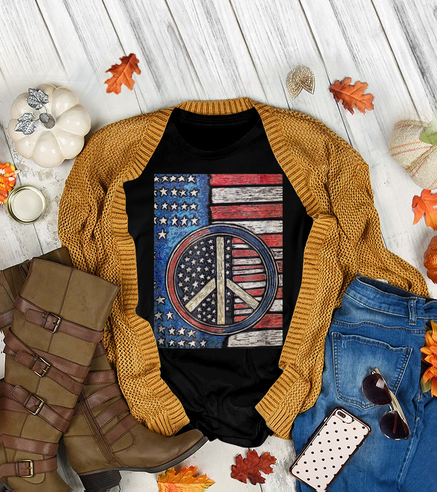 Vintage Peace Sign American Flag T-Shirt