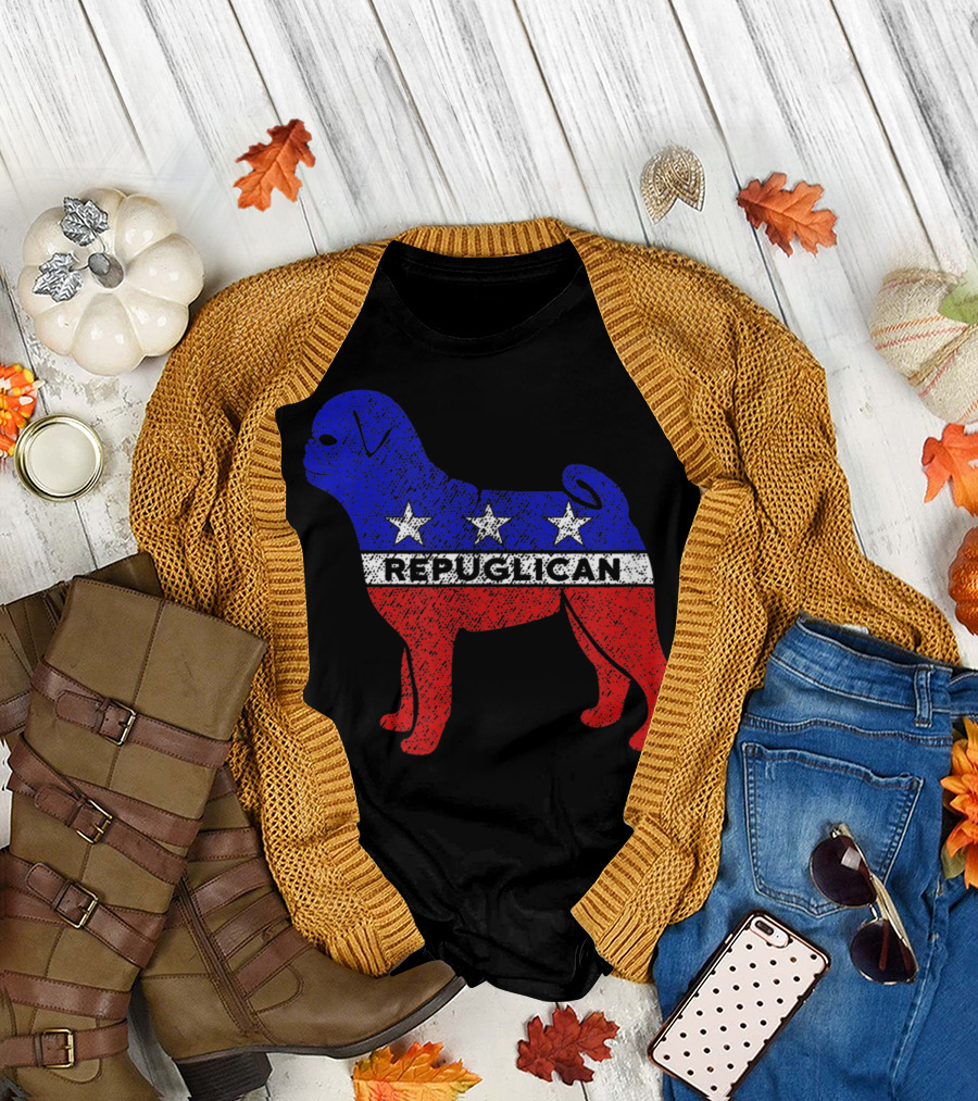 Pug Repuglican Political Dog Silhouette with Stars T-Shirt
