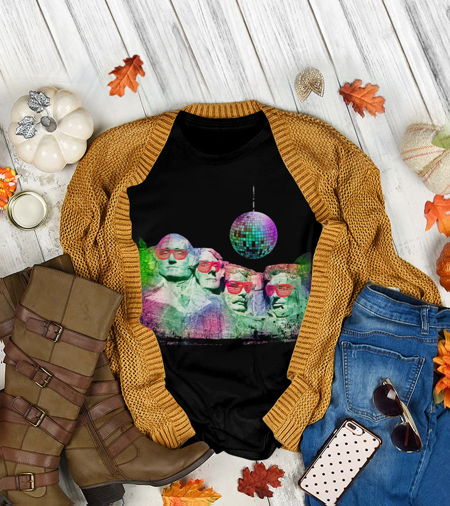 Rero Mount Rushmore Disco 80s Souvenir Shirt with Sunglasses and Mirror Ball T-Shirt