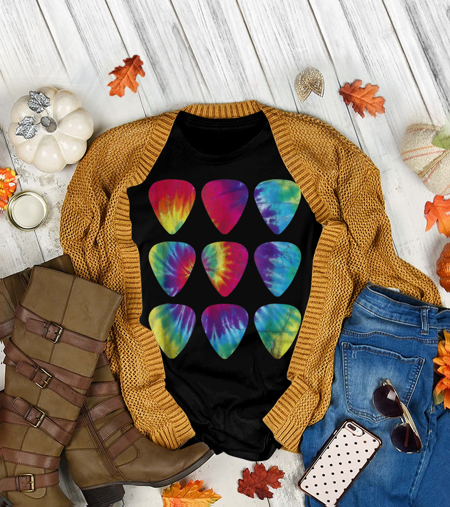 Retro Tie Dye Guitar Pick Sixties Hippie Colors Vibrant Psychedelic T-Shirt
