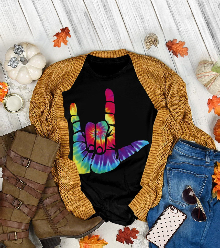 ASL I Love You Hand Sign Tie Dye T-Shirt