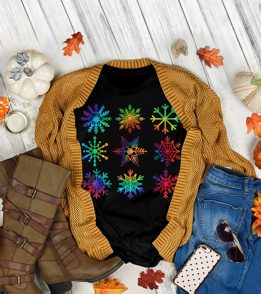 Snowflake Christmas Rainbow Tie Dye Hippie Costume Ocean T-Shirt