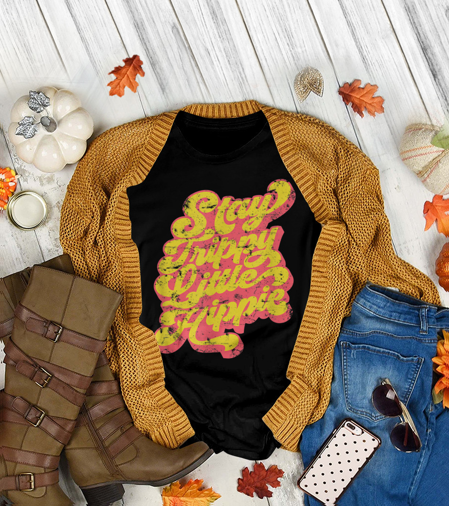 Stay Trippy Little Hippie 70s Retro Psychedelic Font T-Shirt