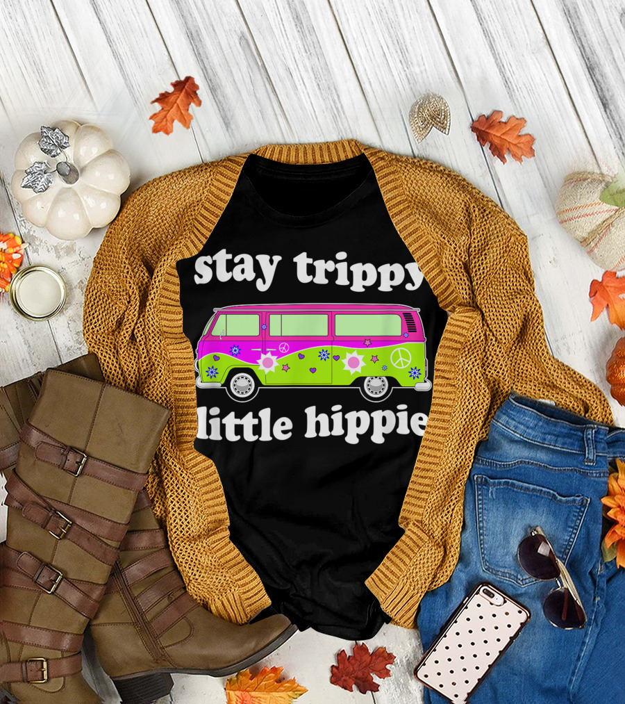 Stay Trippy Little Hippie 60S Vintage Van Peace Sign Flower Power Retro Bus T-Shirt
