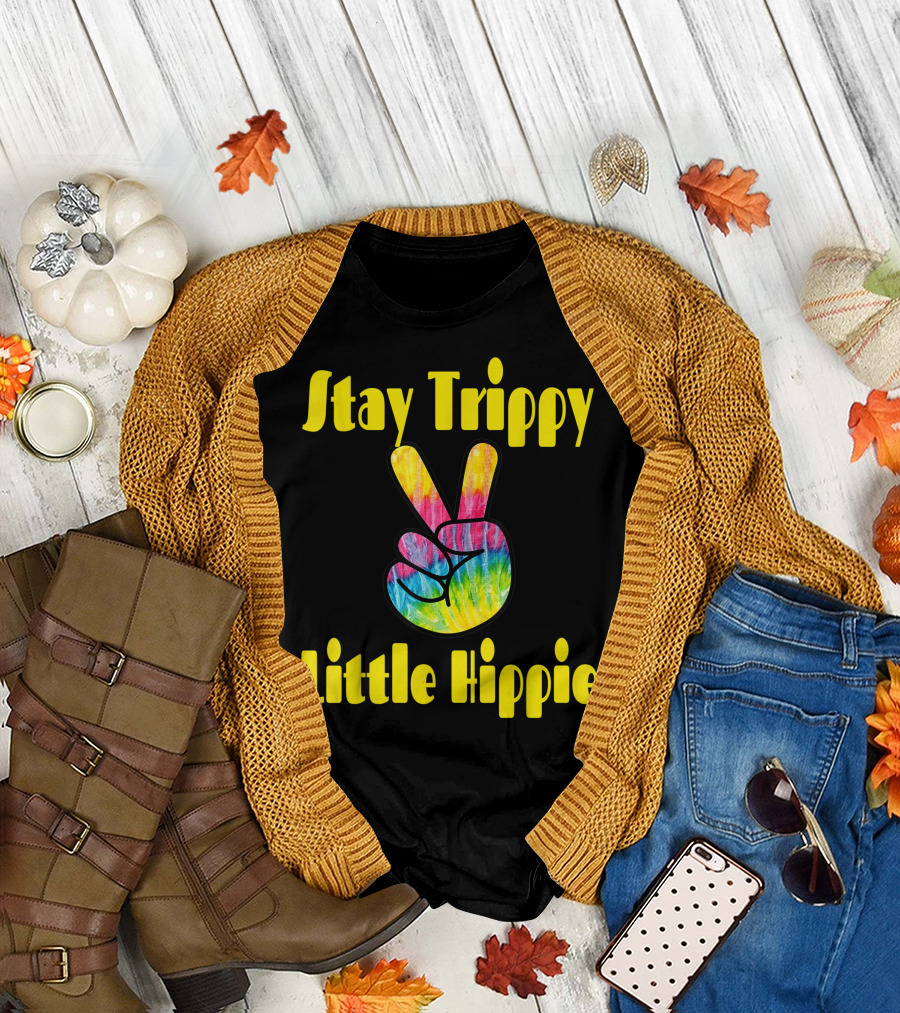 Stay Trippy Little Hippie Peace Sign Tie Dye Vibes T-Shirt