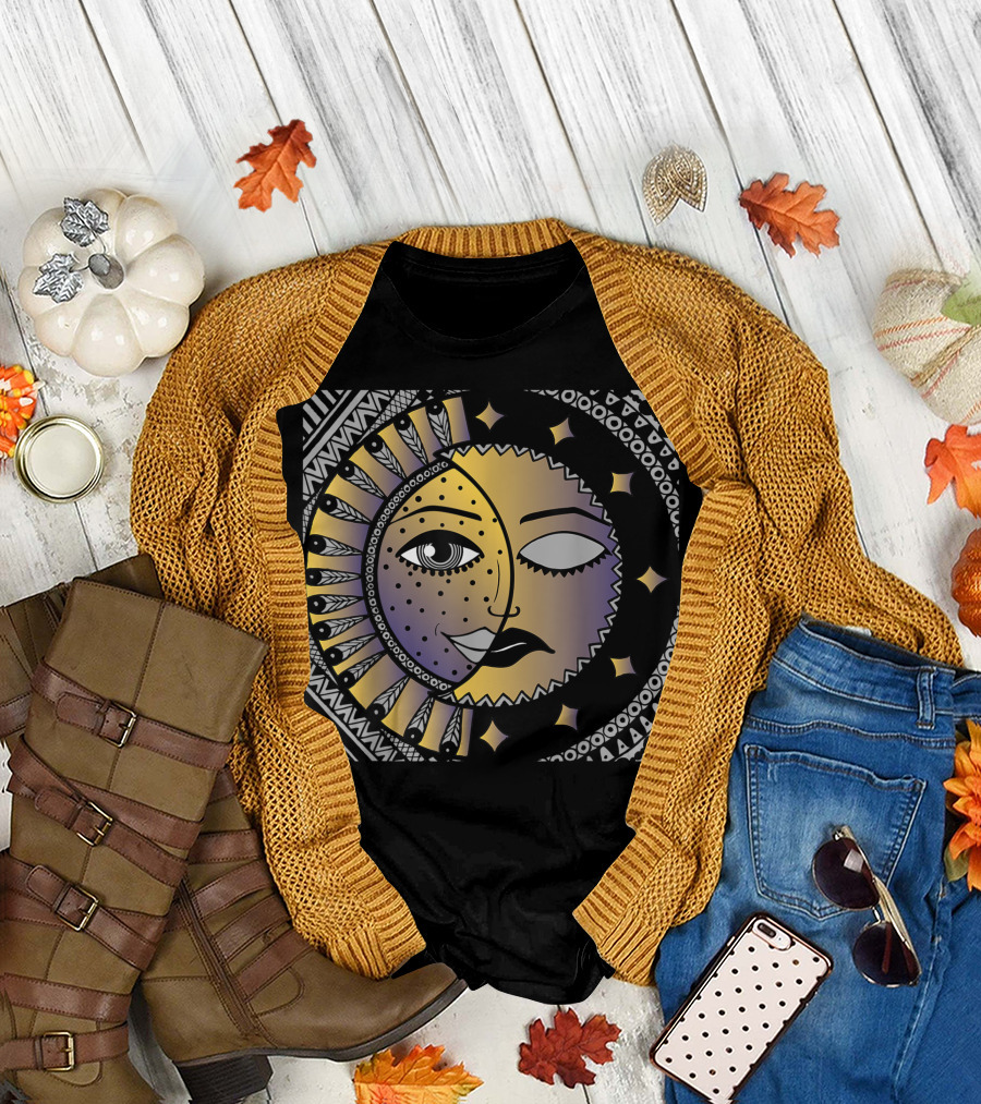 Sun and Moon Tribal Mandala Face T-Shirt