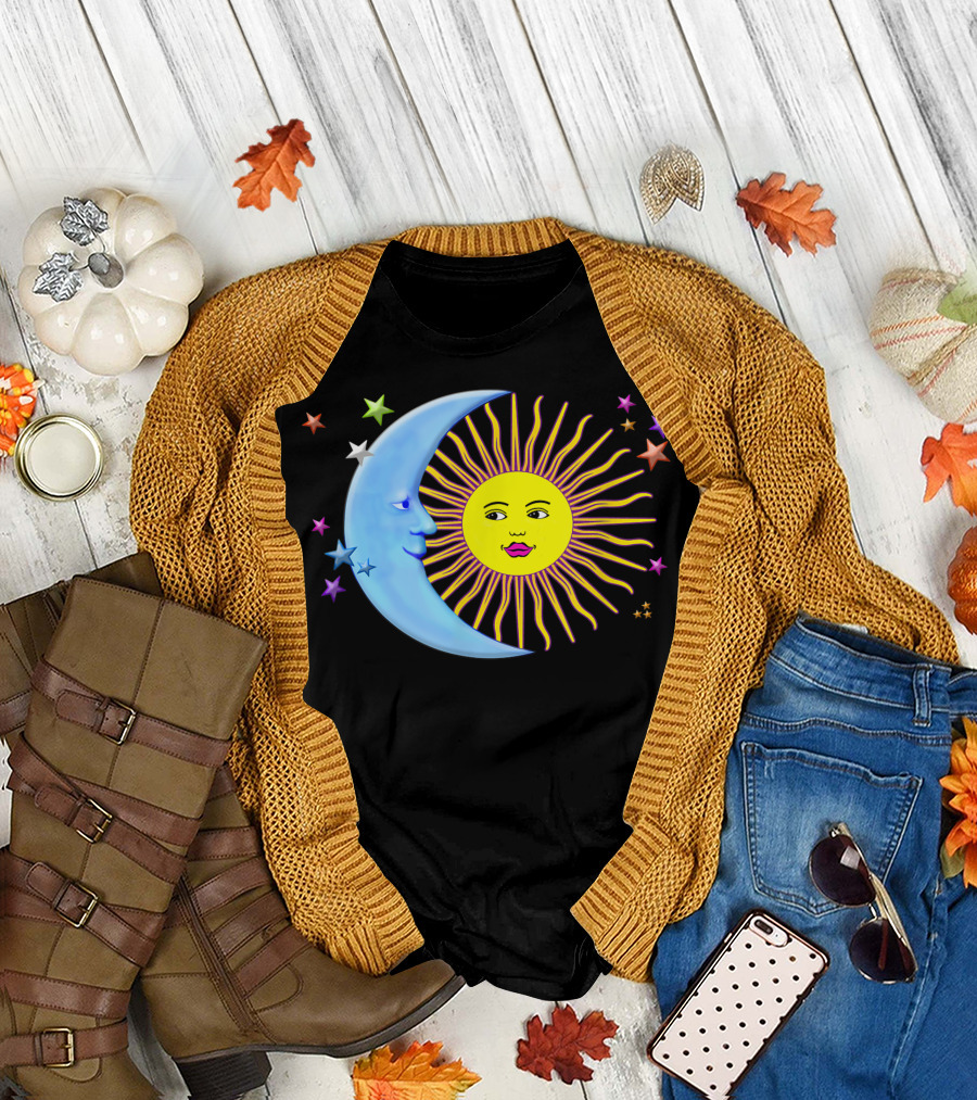 Sun and Moon Hippie 60s Psychedelic Stars Vintage T-Shirt