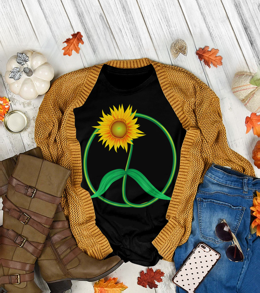 Sunflower Peace Sign 70s Floral T-Shirt