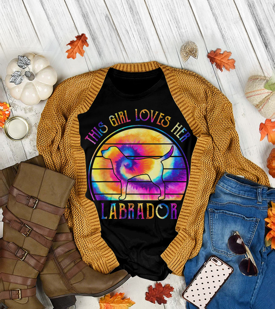 This Girl Loves Her Labrador Tie Dye Dog Hippie Puppy Retro Sunset T-Shirt