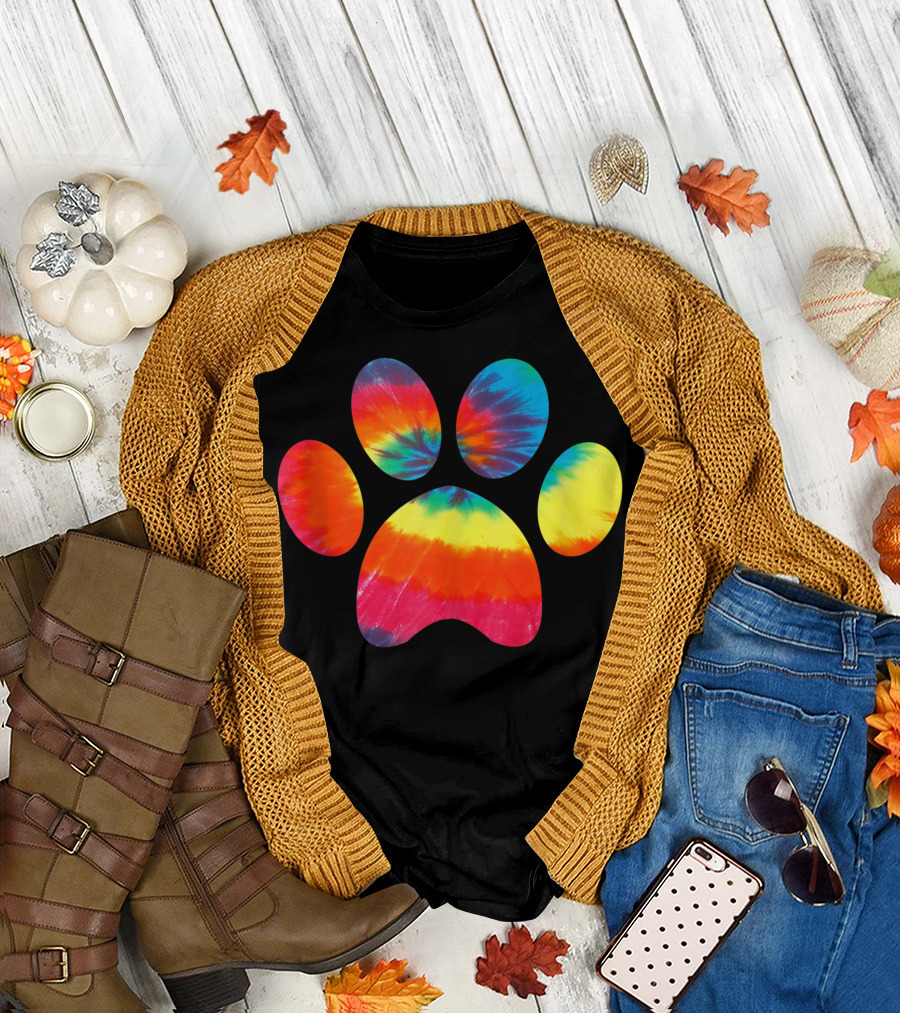Tie Dye Rainbow Paw Print Animal Lover Cat Dog Pet Lover T-Shirt