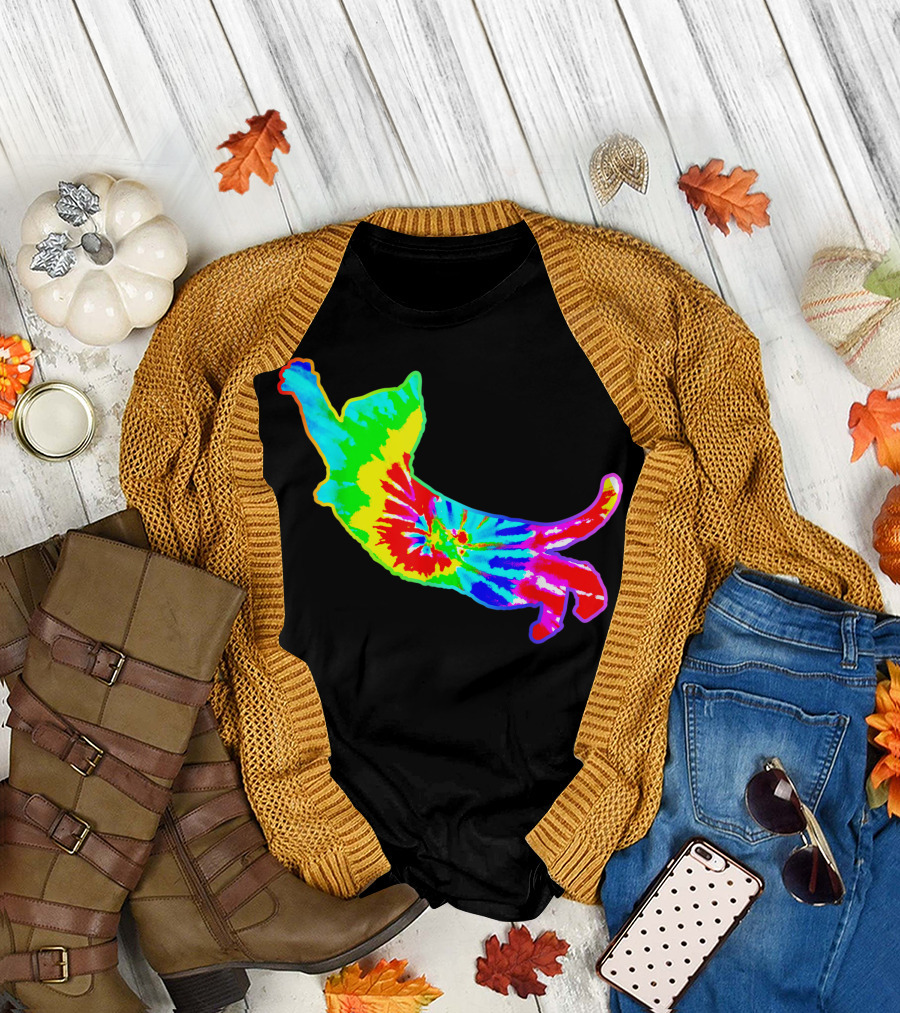 Tie Dye Cat Hippie Psychedelic Rainbow Funniest Cat T-Shirt