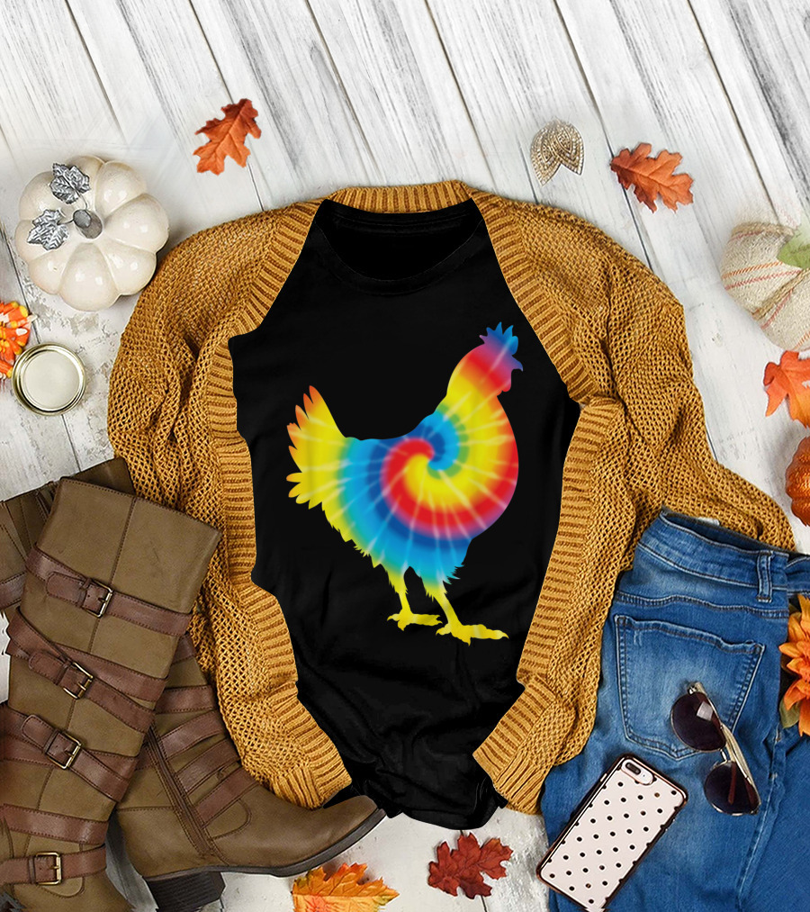 Tie Dye Rainbow Hen Fowl Hippie Peace Chicken T-Shirt