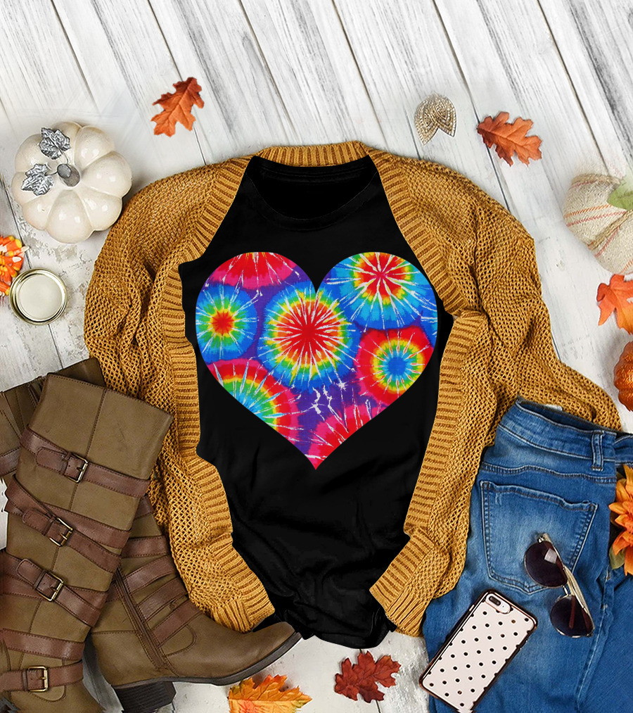 Tie Dye Heart Valentine Day Matching Couple T-Shirt