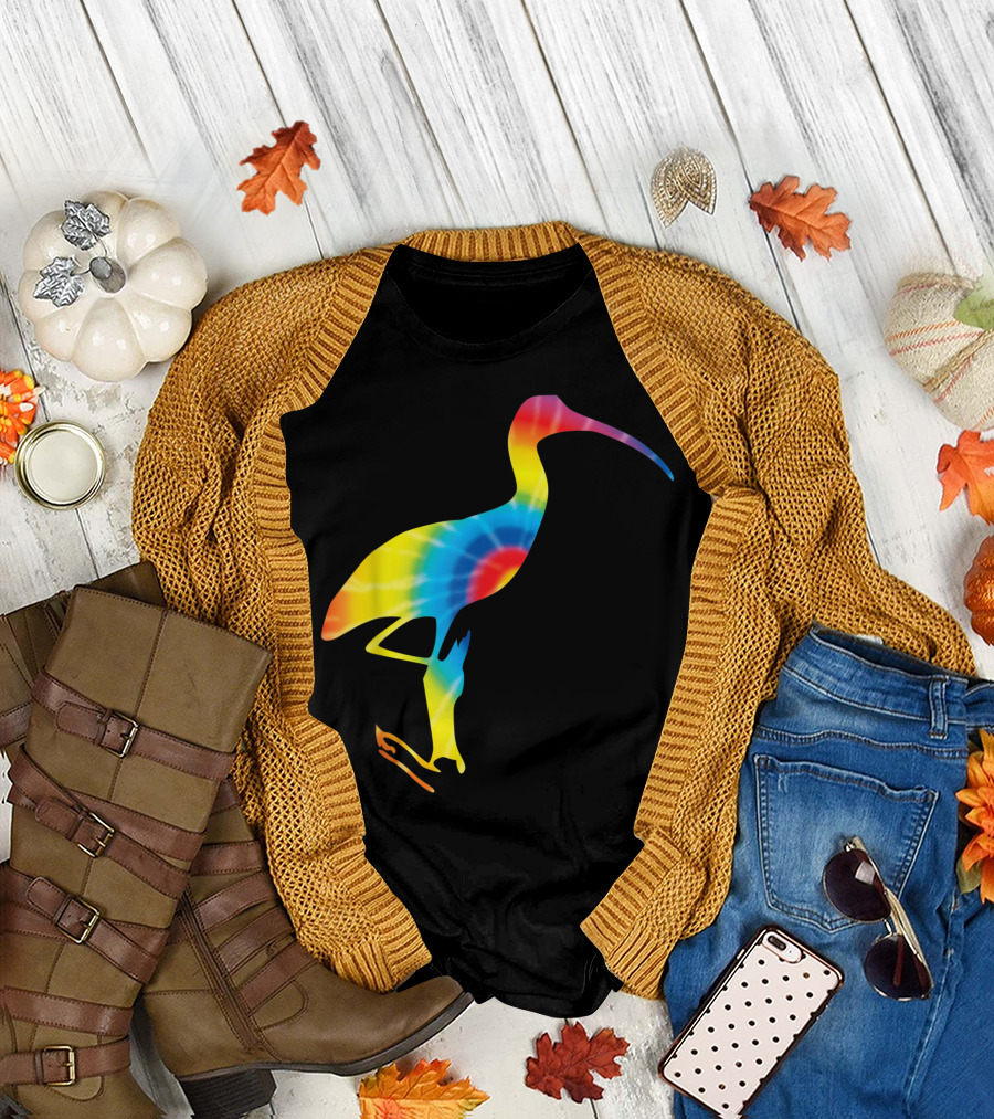 Tie Dye Peace Rainbow Ibis Bird Wading T-Shirt