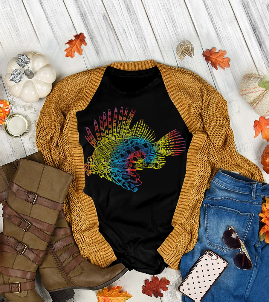 Tie Dye Lionfish Rainbow Peace Hippie Zebrafish Print T-Shirt