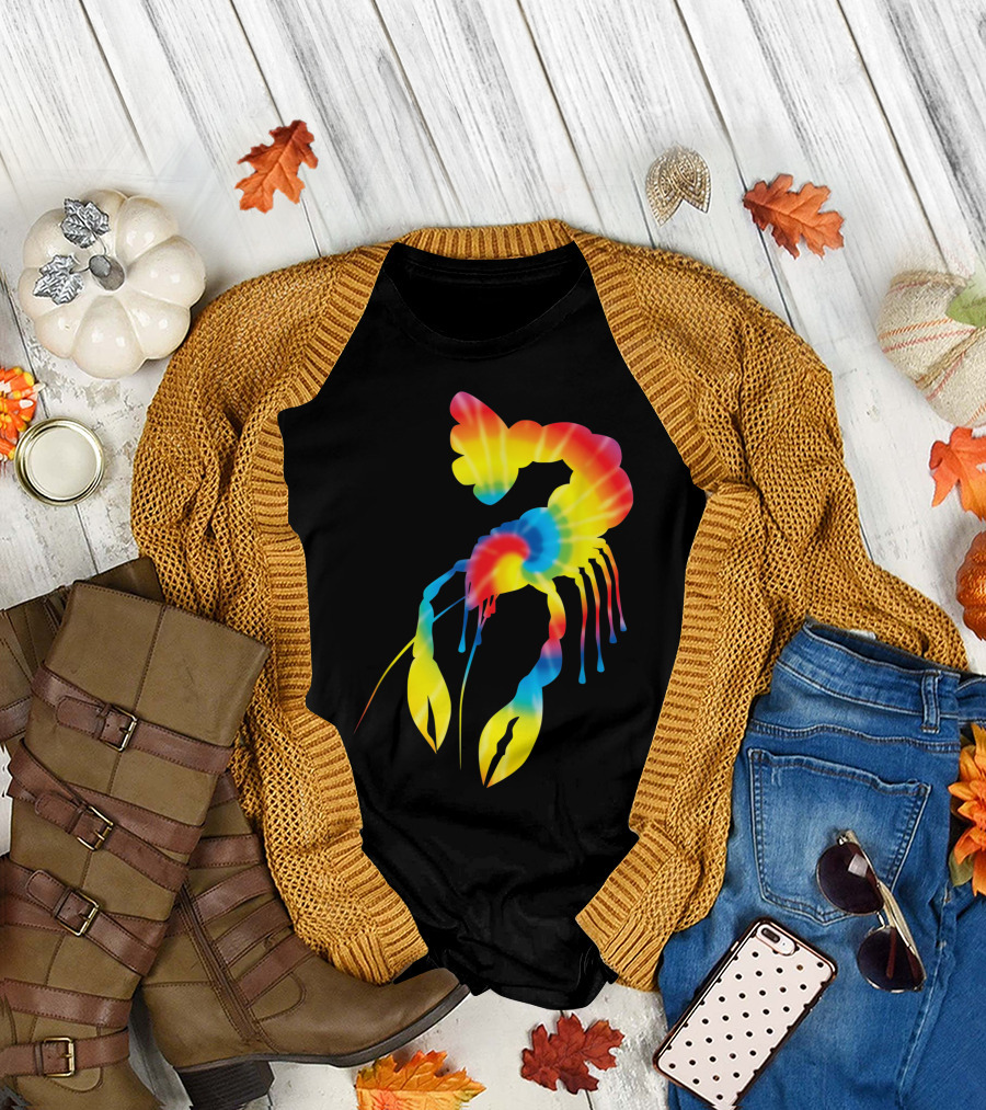 Tie Dye Rainbow Lobster Print Crayfish T-Shirt